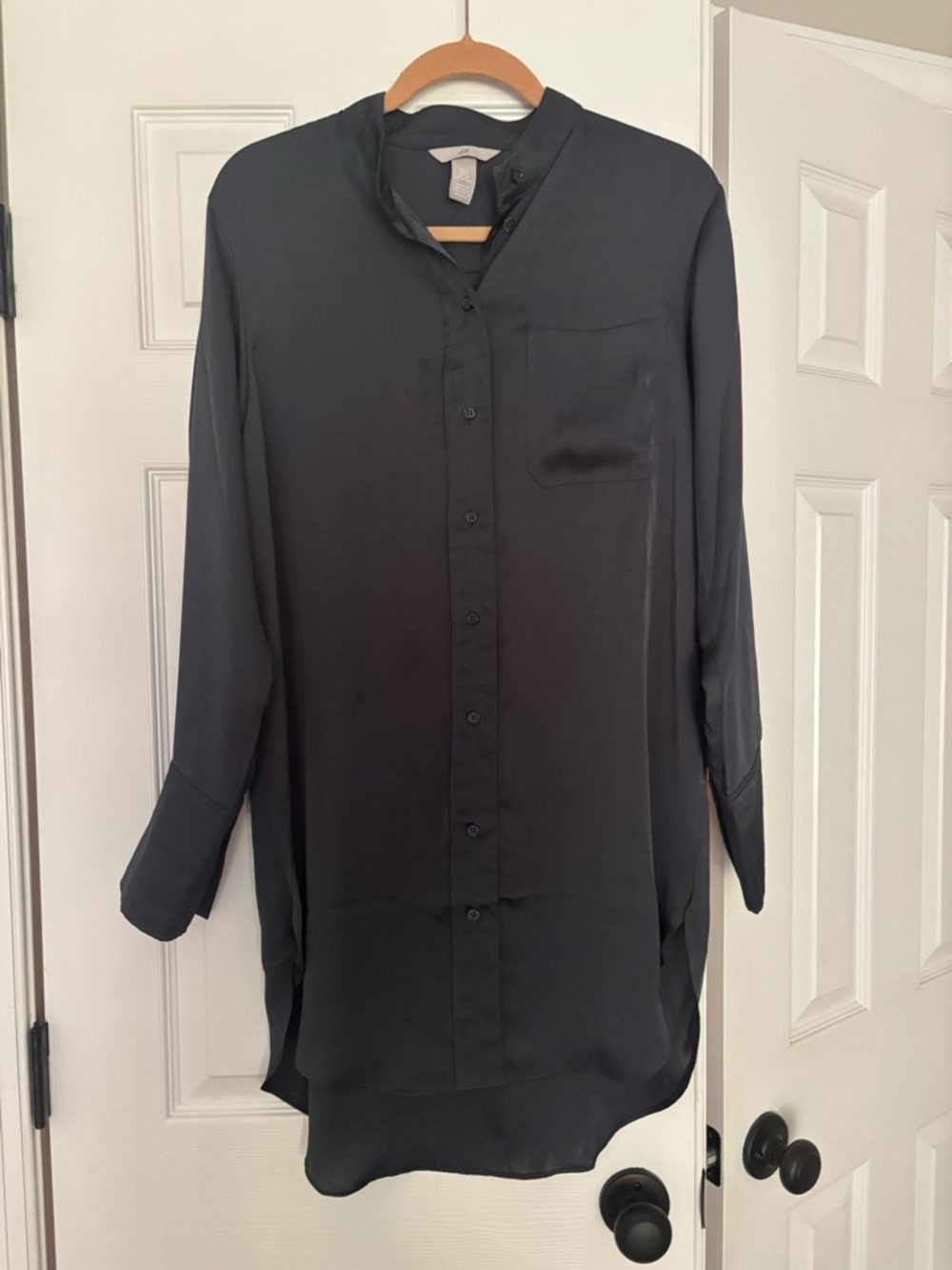 H&M Navy Blue Long-Sleeve Button-Up Tunic Blouse